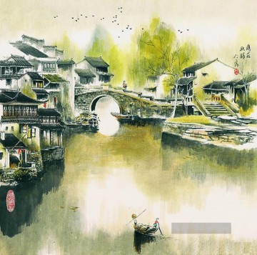  Park Kunst - Cao Renrong Suzhou Park und Chinesisch Dschunken